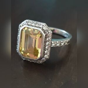 EMERALD CUT YELLOW CITRINE COCKTAIL RING 925 STERLING SILVER SIZE 7